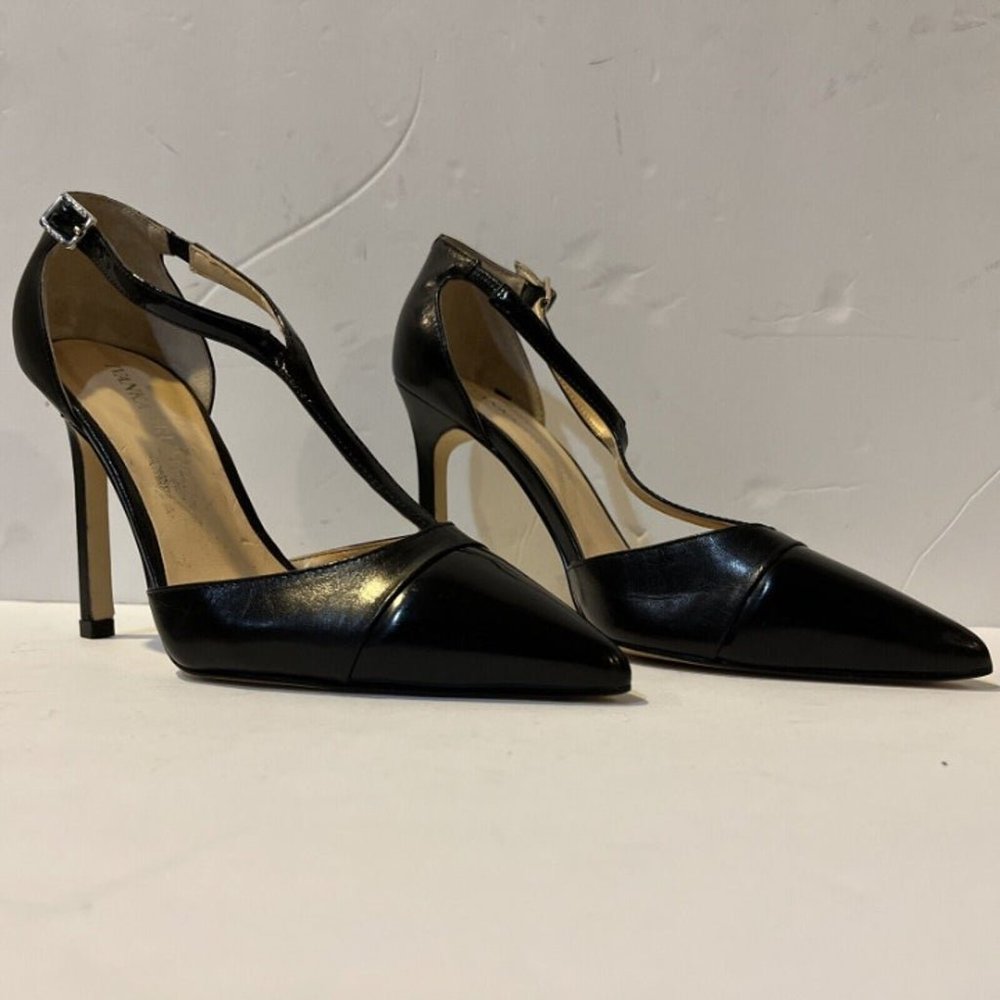 Ivanka Trump Camela Black Leather High Heel Strap Pumps Size 6 Women's Shoes